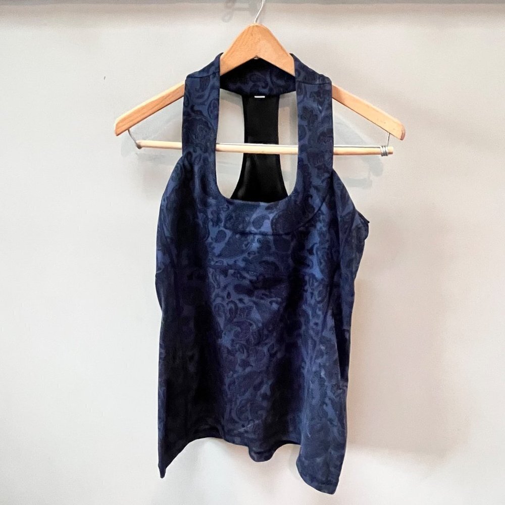 Lululemon Blue and Black Paisley Halter Tank w/ Bra- Size M